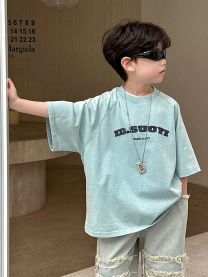 Summer Collection Children's Short Sleeves Grinding Embroidered Half Sleeve T-shirt