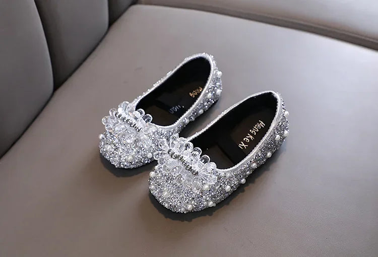 Kids Girl Shoes New Girls Princess Shoes Fashion Children Sequins Bling Bow Shoe Kid Rhinestone Non-slip Flat Shoe