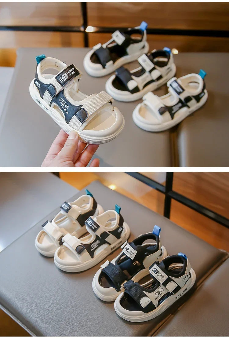 New Hot Sales Black Beige Soft Boys Girls Beach Shoes Casual Non-slip Kids Baby Sports Sandals