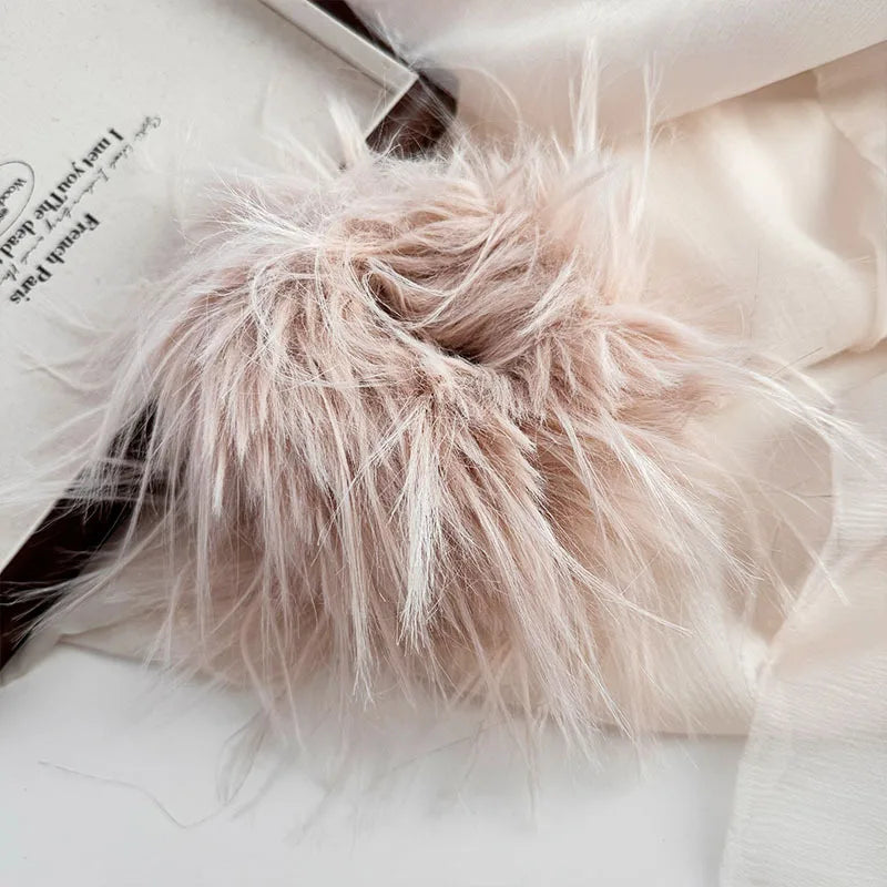 Large Feather Hair Rope Women Lady Elegant Black White Feather Elastic Hair Band Winter Headwear Fluffy Hair Scrunchy Hair Ring