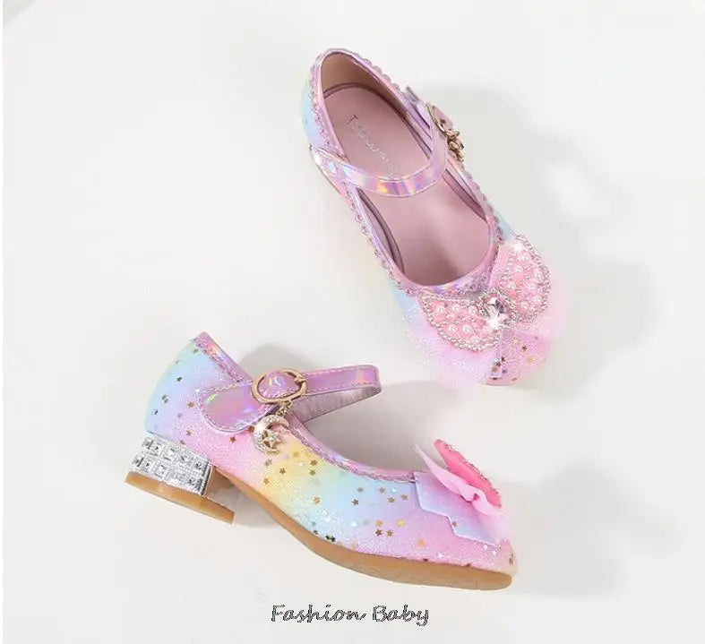 Princess Shoes Children Shoes Round-Toe Soft-Sole Big Girls High Heel Princess Crystal Party Shoes Single Shoes
