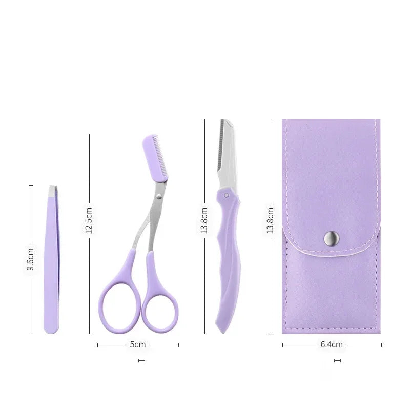 Private Label 3Pcs/Set Makeup Tools Portable Eyebrow Trimming Set Eyebrow Razor Eyebrow Scissors with Comb