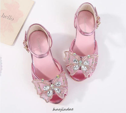 Summer High Heels Shoes for Girls Pageant Kids Sandals Child Mary Jane Shiny Princess Party Dress Up Shoes Purple Gold Pink Blue