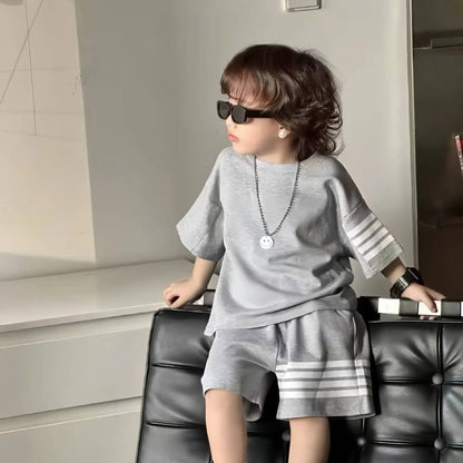 2pcs Baby Sports Suits Summer Clothes Boys Girls Casual Short Sleeve Shorts Two Piece/Set Children Solid Color Trendy Tracksuits
