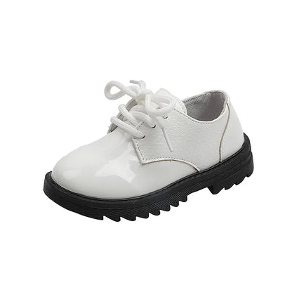 Spring Autumn Kids Shoes Solid Black Children's Fashion Casual Kids Shiny PU Little Boy Leather Shoes Toddler Lace-up Mary Janes