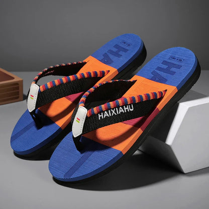 Men Slides Cloth Tape Woven Color Matching Stripe Wear-resistant Slippers Size 39-45