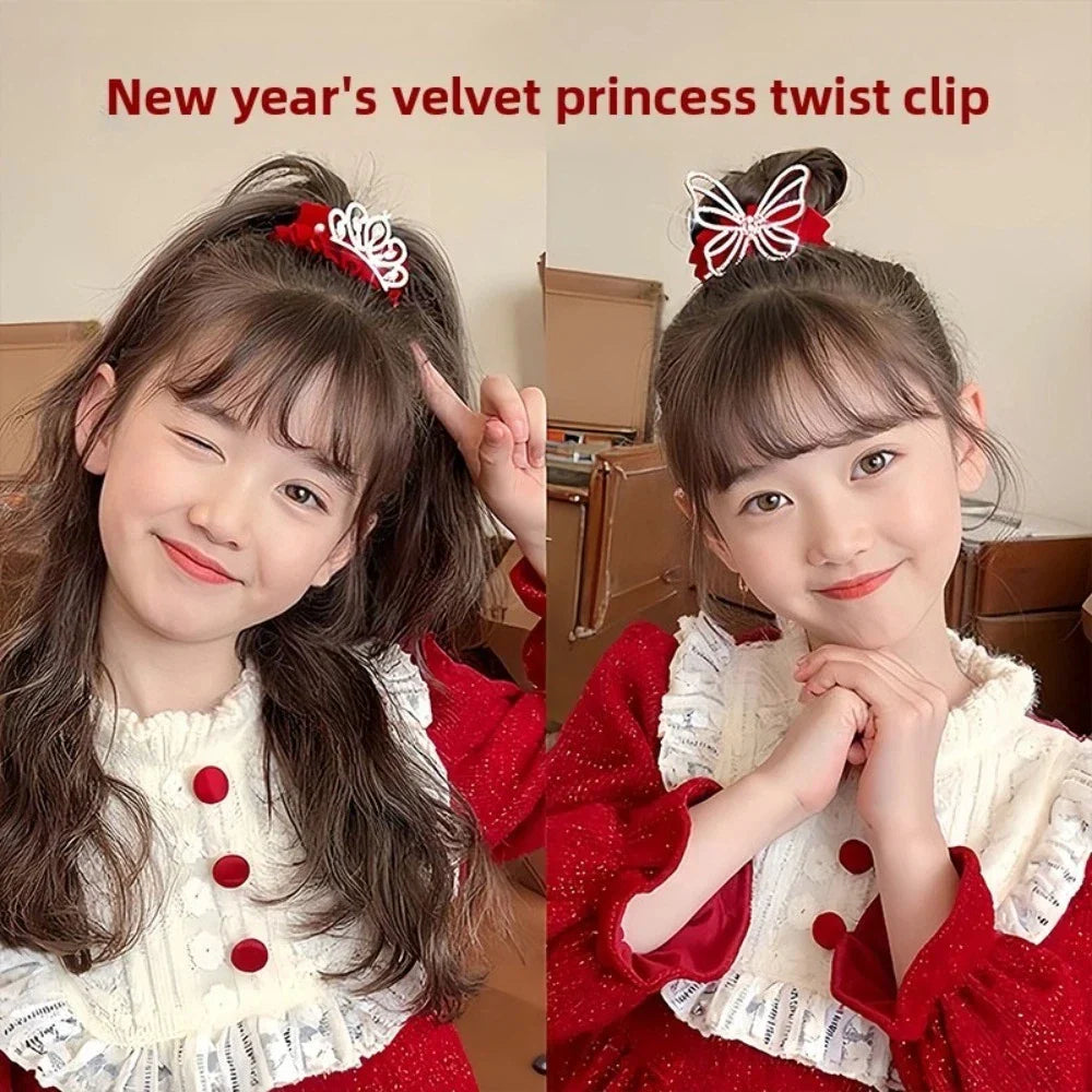 Children's New Year Crown Pearl Crystal Chinese Hair Claw Rhinestone for Princess Dress