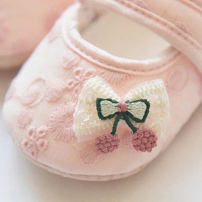 Baby Girl Cute Flats Non-slip Soft Soles Butterfly/Cherry Mary Jane Shoes Casual Walking Shoes for Newborn Toddler