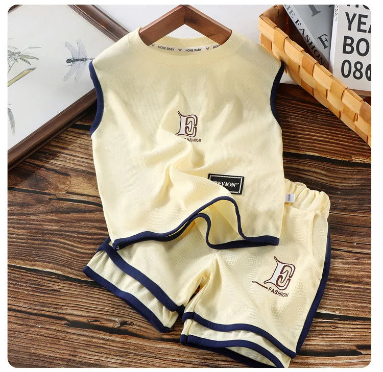 Kids Clothing Sets Summer Sleeveless T-shirt +shorts 2pcs/set Sport Suits for Boys Waffle Baby Sports Tracksuits Toddler Outfits