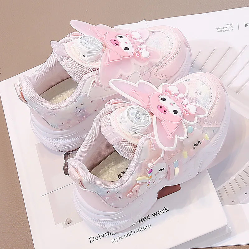 Girls Leather Hook-and-Loop Shoes - Non-Slip Thick Sole Chunky Sneakers Soft Bottom Fashion Casual Shoes for Kids