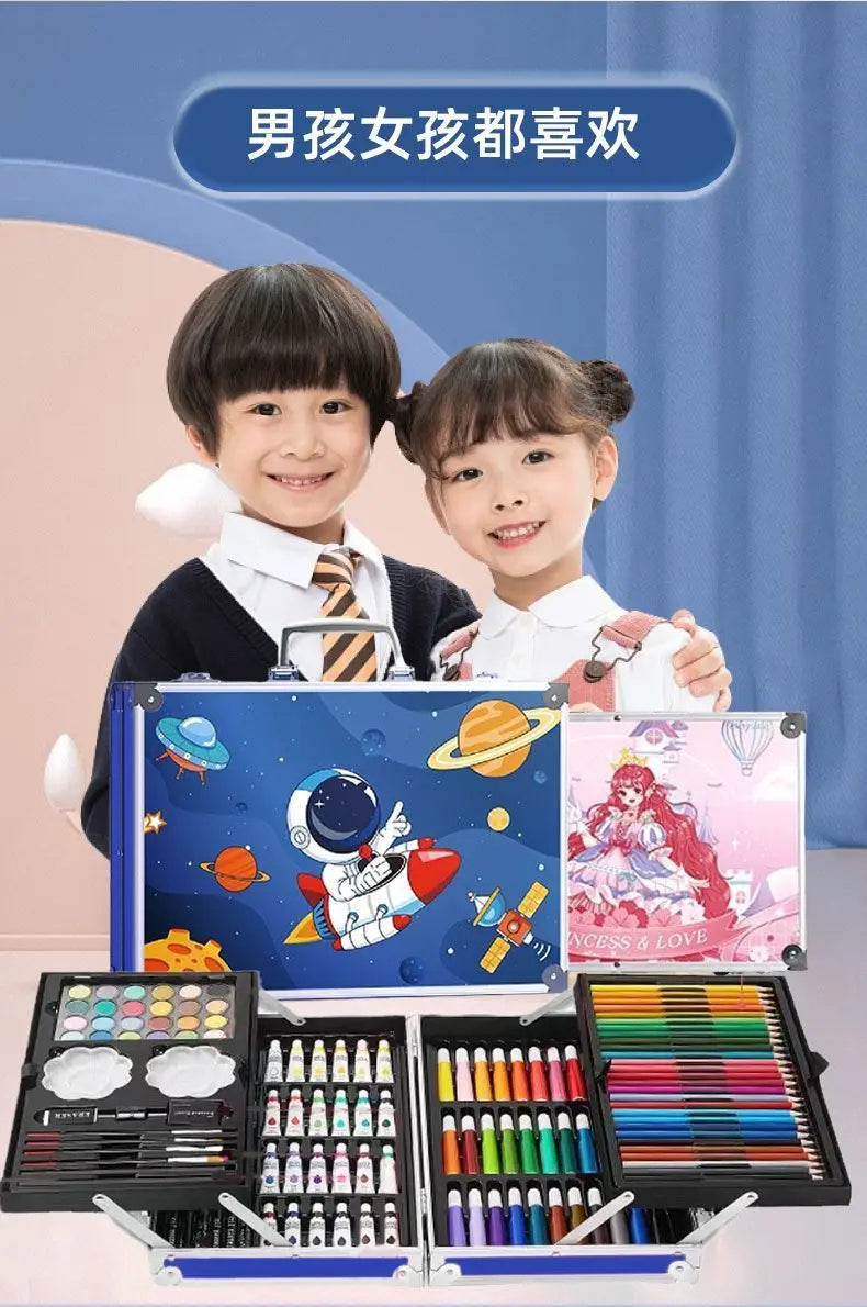 144PCS Painting Art Set Students' Art Supplies Gift Watercolor Pen Oil Pastel Colored Pencil Aluminum Case Art Painting Supplies