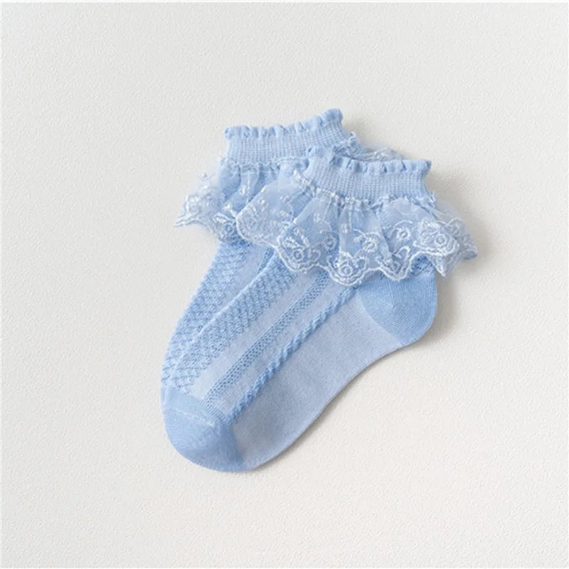 Pairs Cotton Lace Ruffle Princess Mesh Breathable Socks Children Ankle Short Sock White Pink Blue Baby Girls Kids Toddler