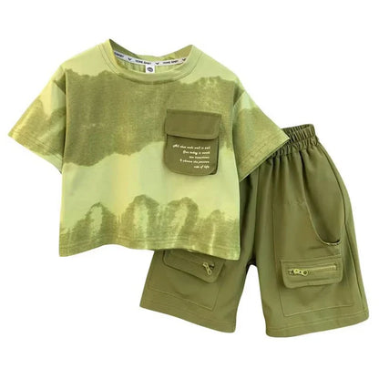 Boys Summer Clothes Set Camouflage Short Sleeve T-shirt + Cargo Shorts 2PCS Kids Casual Streetwear Outfit Two-piece set