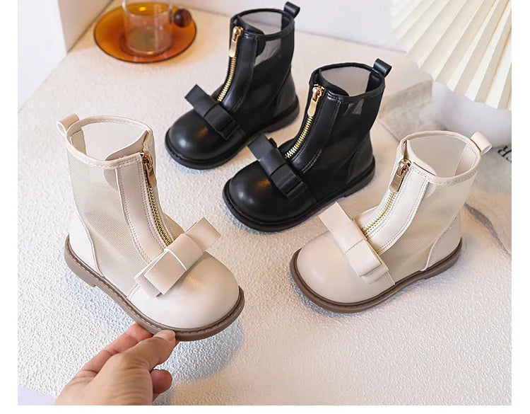 Bow Design Elegant Fashion Casual Boots for Baby  Summer New Childrens' Mesh Breathable Comfortable Princess Mid Tube Boots