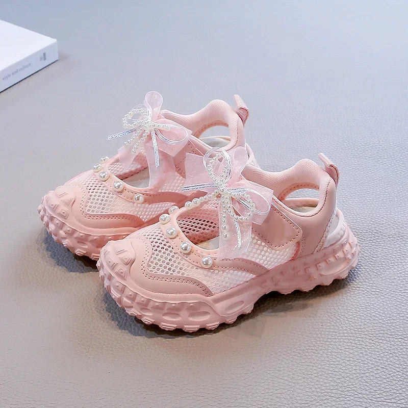 Summer Children School Running Sandals Sweet Breathable Girls Mesh Sports Sandals Non-slip Fashion Kids Princess Cut-outs Shoes