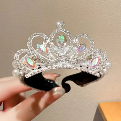 Children's New Year Crown Pearl Crystal Chinese Hair Claw Rhinestone for Princess Dress