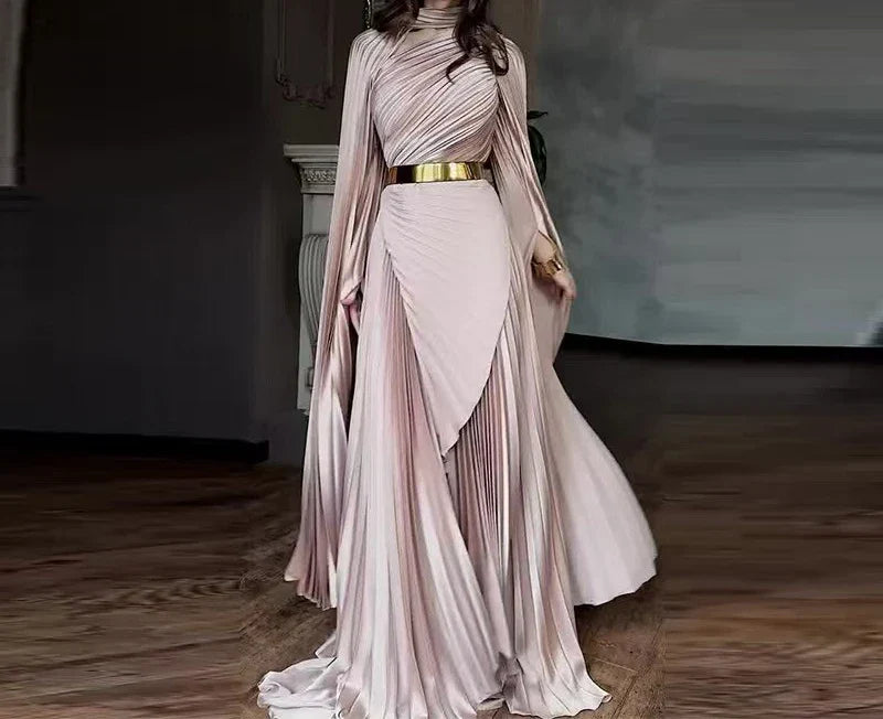 Elegant Party Dress for Women Temperament Fashion  Fall Winter New Batwing Sleeve Shawl Split Vestidos Evening Long Dresses