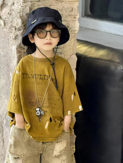 Summer Outfit New Perforated Denim Shorts Children's Clothing