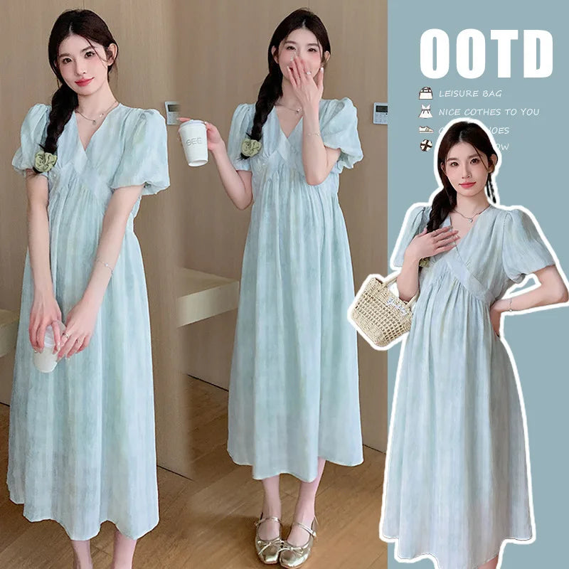 Pregnant Women's Dress Summer  Fashionable Western Style Loose Belly Covering French High Waisted Long Skirt
