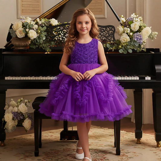 Girls Princess Tulle Dress, Elegant Baby Flower Girl Gown for Host & Stage Performance, Puffy Party Dress for Special Occasions