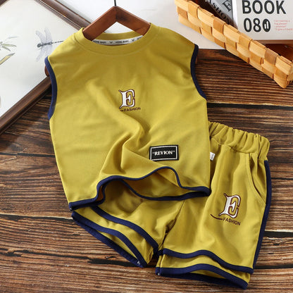 Kids Clothing Sets Summer Sleeveless T-shirt +shorts 2pcs/set Sport Suits for Boys Waffle Baby Sports Tracksuits Toddler Outfits