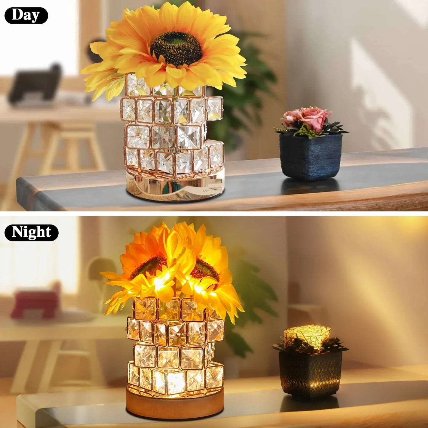 Sunflowers Flower Lamp 3 Colour Dimming Small Night Light,Cordless Table Lamp Home Office Decor Birthday Gifts for Women Mom