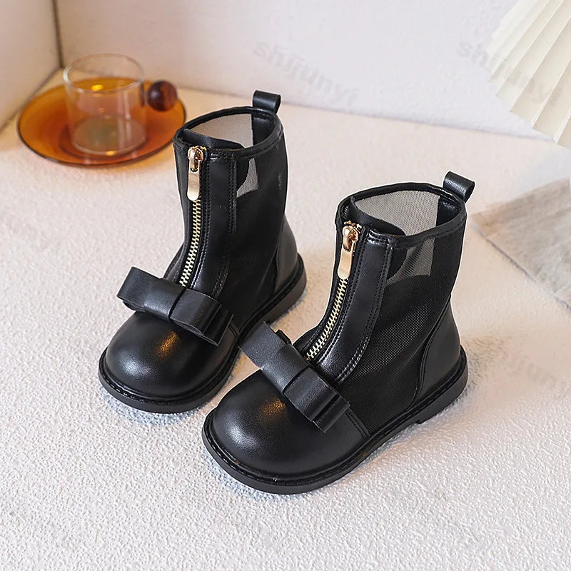 Bow Design Elegant Fashion Casual Boots for Baby  Summer New Childrens' Mesh Breathable Comfortable Princess Mid Tube Boots