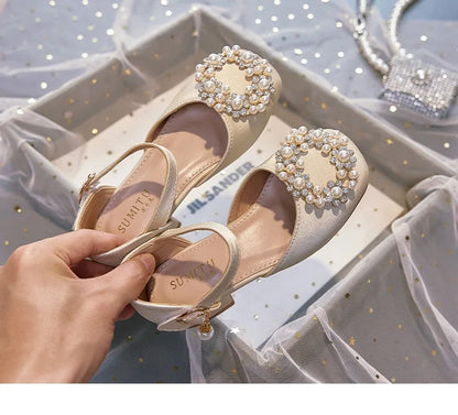 Mary Jane Shoes Kid's Beading Flats Kid's Buckle Ballet Flat Low With Female Children's Shoes Princess Shoes Green Sandals