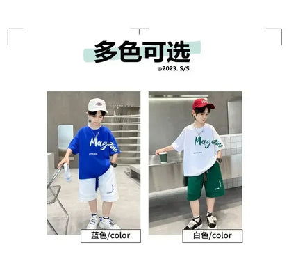 Korean Thin Sports Summer Two-Piece Set Boys Summer Set New Children's Summer Medium and Large Children's Boy