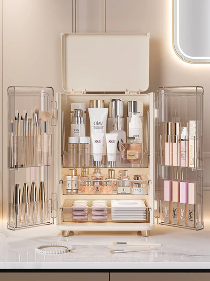 Cosmetics storage box, large-capacity dust-proof desktop, skin care and dressing table, internet-famous light luxury makeup box