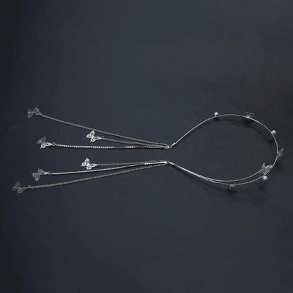 Shinning Silver Color for Rhinestone Thin Side Headband Long Sparkly Tassel Hair Hoop Fashion Women Hairstyle Headwear
