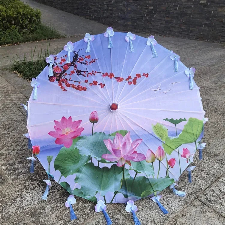Women Umbrella Japanese Cherry Blossoms Tassel petal umbrella Chinese Style Oil Paper Umbrella