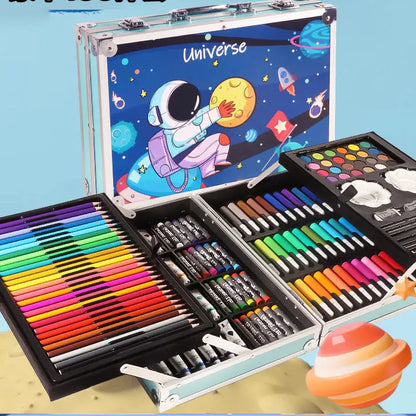 144PCS Painting Art Set Students' Art Supplies Gift Watercolor Pen Oil Pastel Colored Pencil Aluminum Case Art Painting Supplies