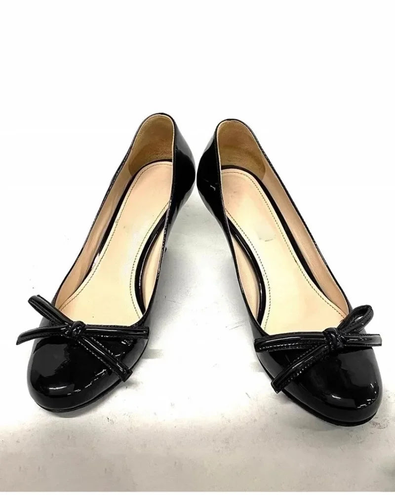 Women's Shoes  Hot Sale Shallow Women's High Heels Fashion Butterfly-knot Solid Office and Career New Round Toe Heels Women