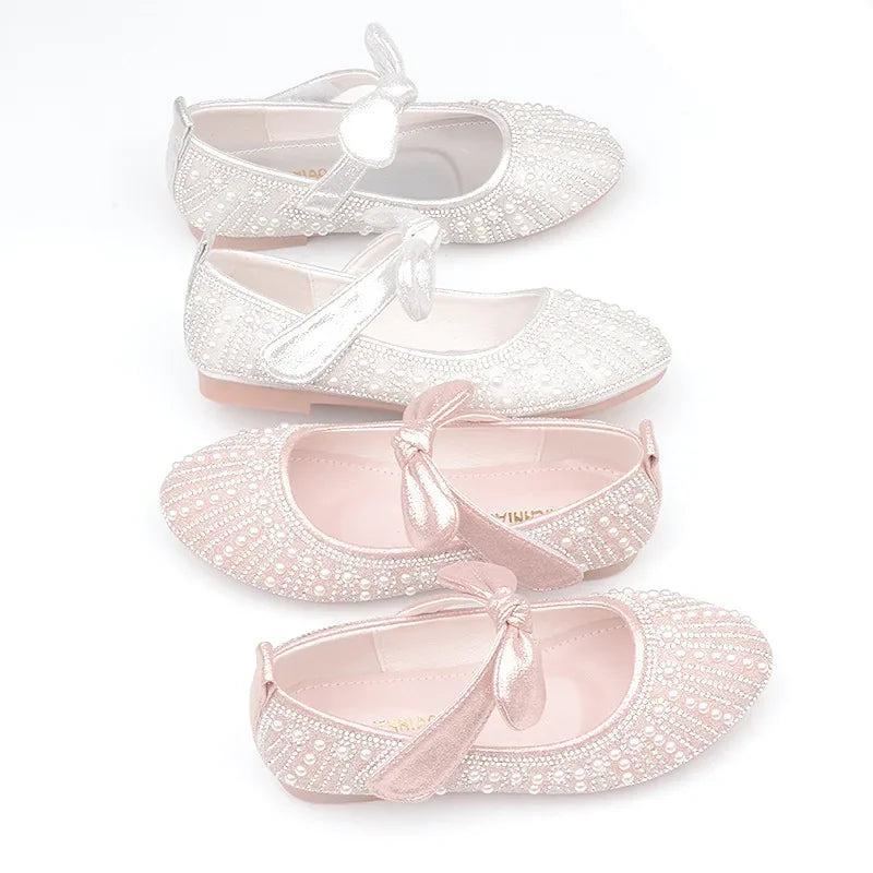 Girls Shoes Striped Bowtie Princess Shoes Kids Leather Shoes Big Girls Flats Children Single Shoes Fasion Soft Sole Toddlers