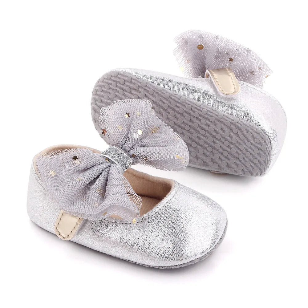 Spring and Autumn New Girl Baby Princess Shoes Mesh Bow 0-12 Months Baby Shoes Single Shoes Learning Walking Shoes