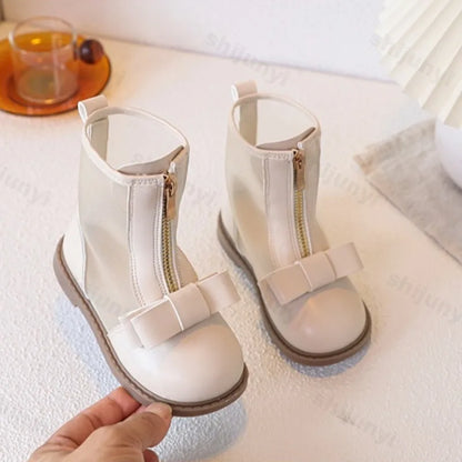 Bow Design Elegant Fashion Casual Boots for Baby  Summer New Childrens' Mesh Breathable Comfortable Princess Mid Tube Boots
