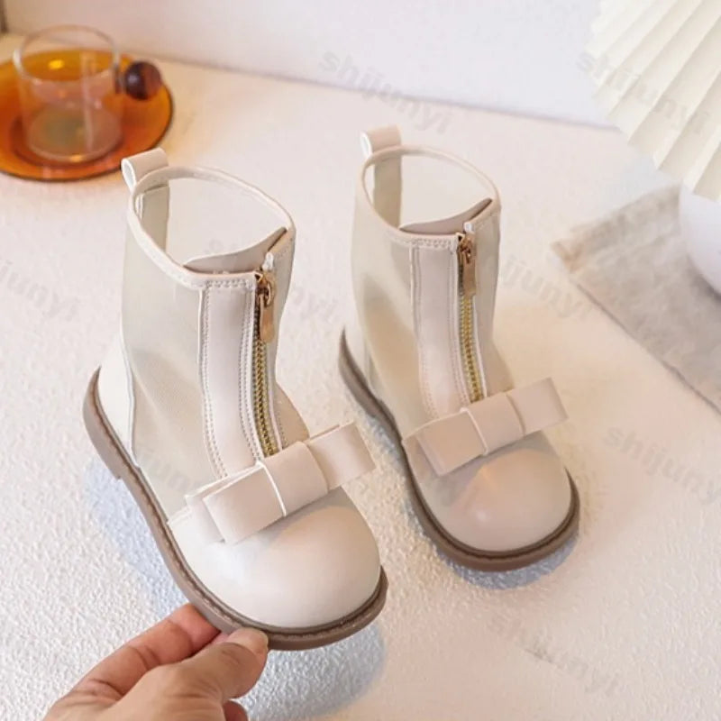 Bow Design Elegant Fashion Casual Boots for Baby  Summer New Childrens' Mesh Breathable Comfortable Princess Mid Tube Boots