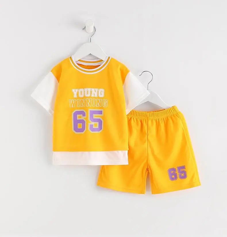 Boys Clothes Sets Summer Breathable Tracksuit Fashion Children's Sports Two Piece Set T-shirt + Shorts Suits
