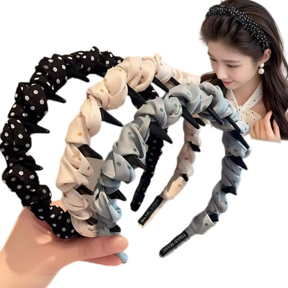 Fashion Lace Mesh Hairband Pleated U Shape Hair Comb Toothed High Cranium Hair Hoop for Women Girls