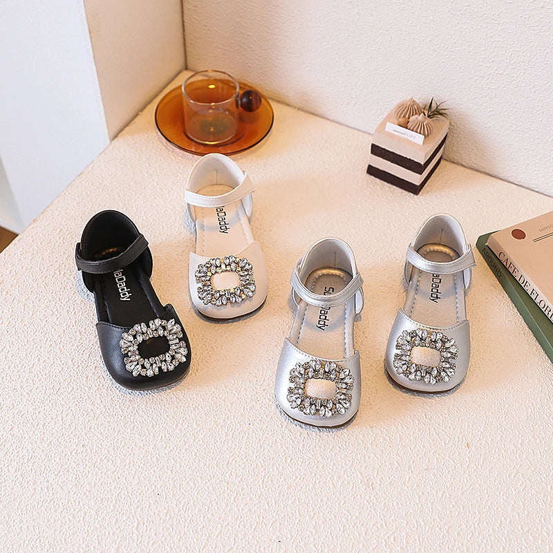 Fashion Causal Kids Party Dress Sandals Rhinestone Children's Ballet Flat Sandals Hook Loop