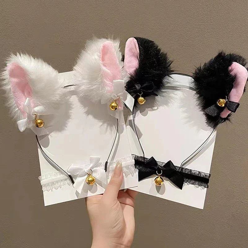 Girls Lace Bow Necklace Plush Bell Hairband Cosplay Masquerade-Party Costume
