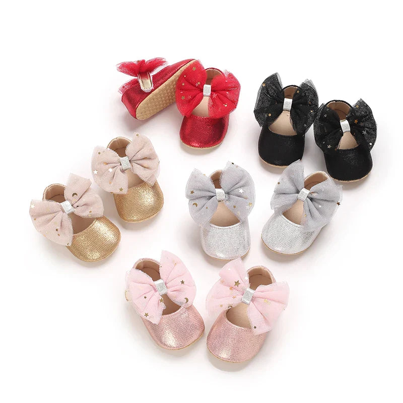 Spring and Autumn New Girl Baby Princess Shoes Mesh Bow 0-12 Months Baby Shoes Single Shoes Learning Walking Shoes