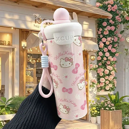 600ml Sanrio Hello Kitty Vacuum Thermos Cup SS316 Insulated Coffee Mug with Lifting Rope Portable Outdoor Drinking Water Kettle