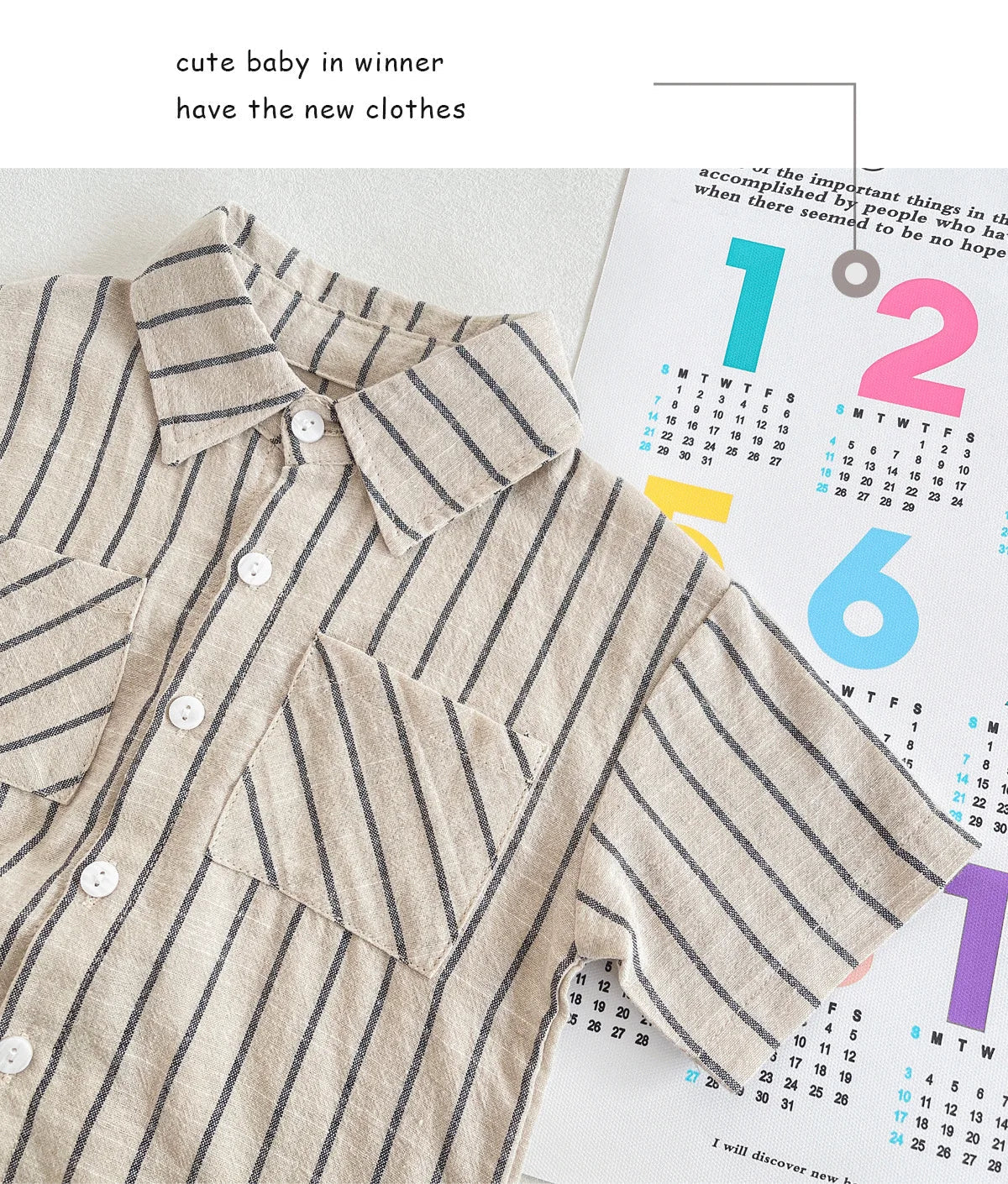 Set Children Unisex Summer New Style Cotton Stripe Pocket Shirt Polo Collar Shourts Fashion Casual Brief Versatile Korean