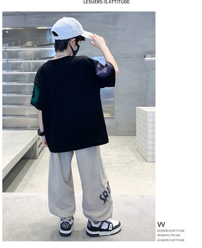 Teenager Boys Clothes Casual Outfit Kids Gradient Tracksuit Child t shirt + ankle tie pant
