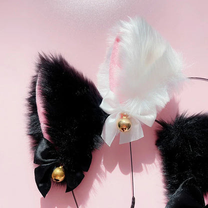 Girls Lace Bow Necklace Plush Bell Hairband Cosplay Masquerade-Party Costume Hair Accessories
