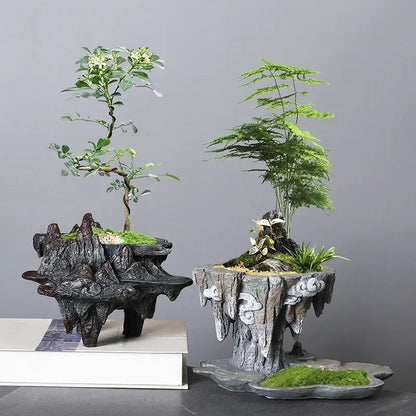 Chinese Style Personality Retro Creative Bamboo Resin Pot Indoor Succulent June Snow Pot Flower Machine Garden Accessories  Pots