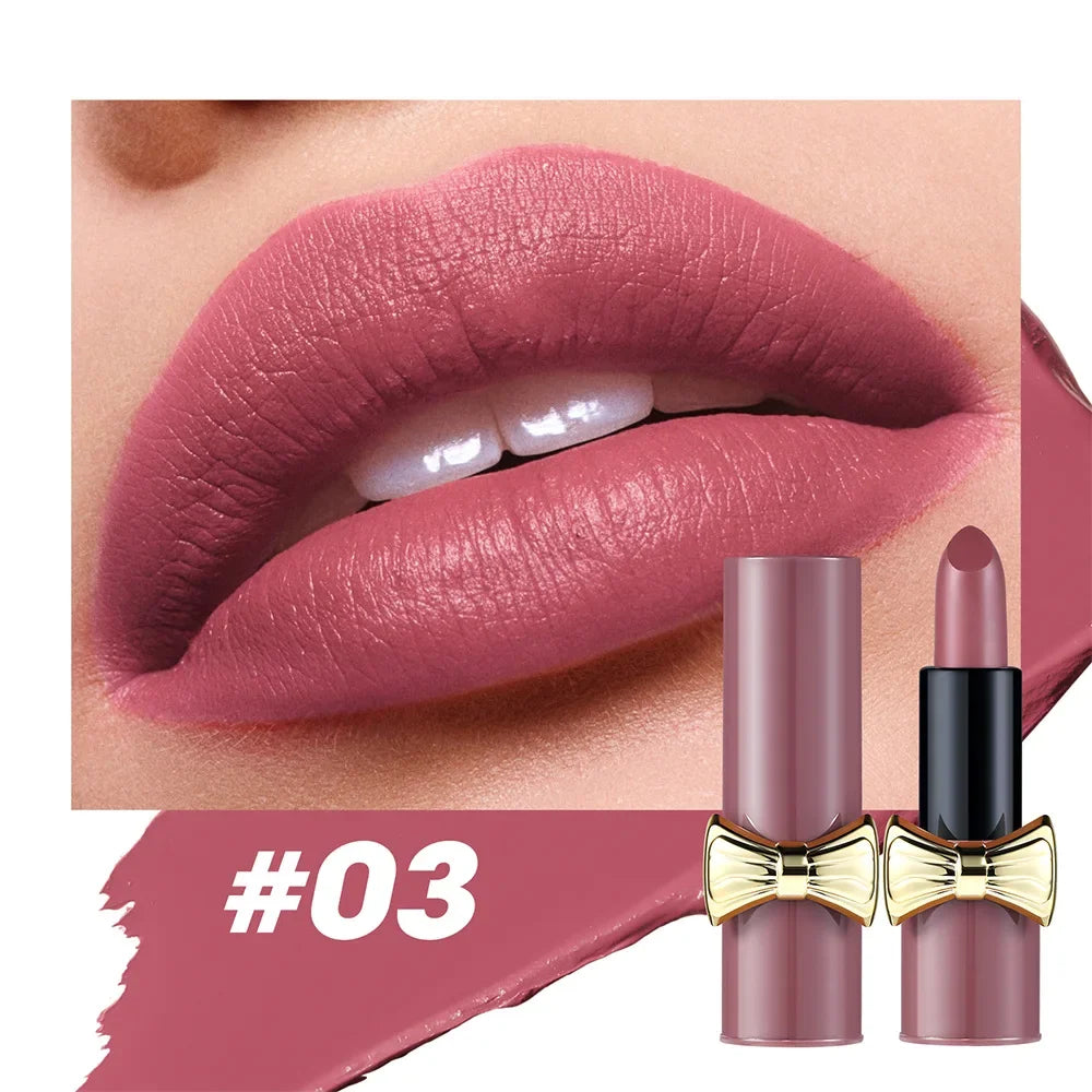 Bowknot Lipstick Matte Velvet Nude Lipstick Brightly Coloured Lip Tint Balm Non-stick Cup Smooth Sexy Red Pink Lip Glaze Makeup