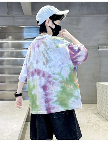 Korean Child Tee Top Clothing School Kids Summer Short Sleeve T-Shirt for Boys O-Neck Casual Tshirt Kids Luxury Clothes Costume